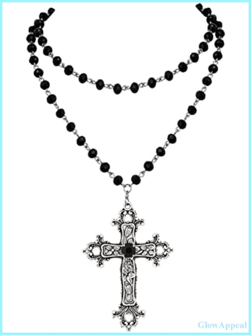 Layered Black Beaded Cross Y2K Necklace Gothic Emo Grunge Jewelry